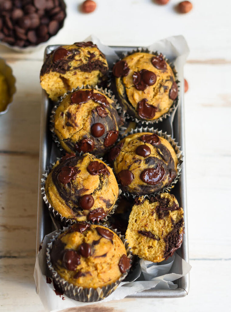 Chocolate Pumpkin Swirl Muffins | Easy vegan pumpkin muffin recipe