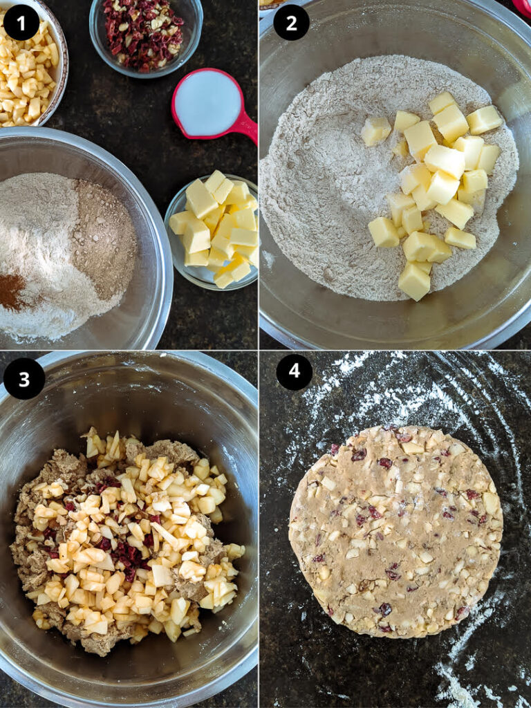 Steps for making apple scones.
