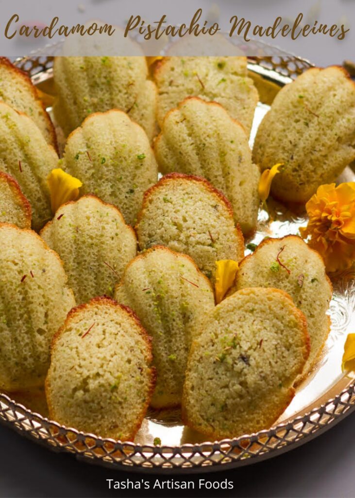 Cardamom Pistachio Madeleines | Easy Eggless Madeleine Recipe