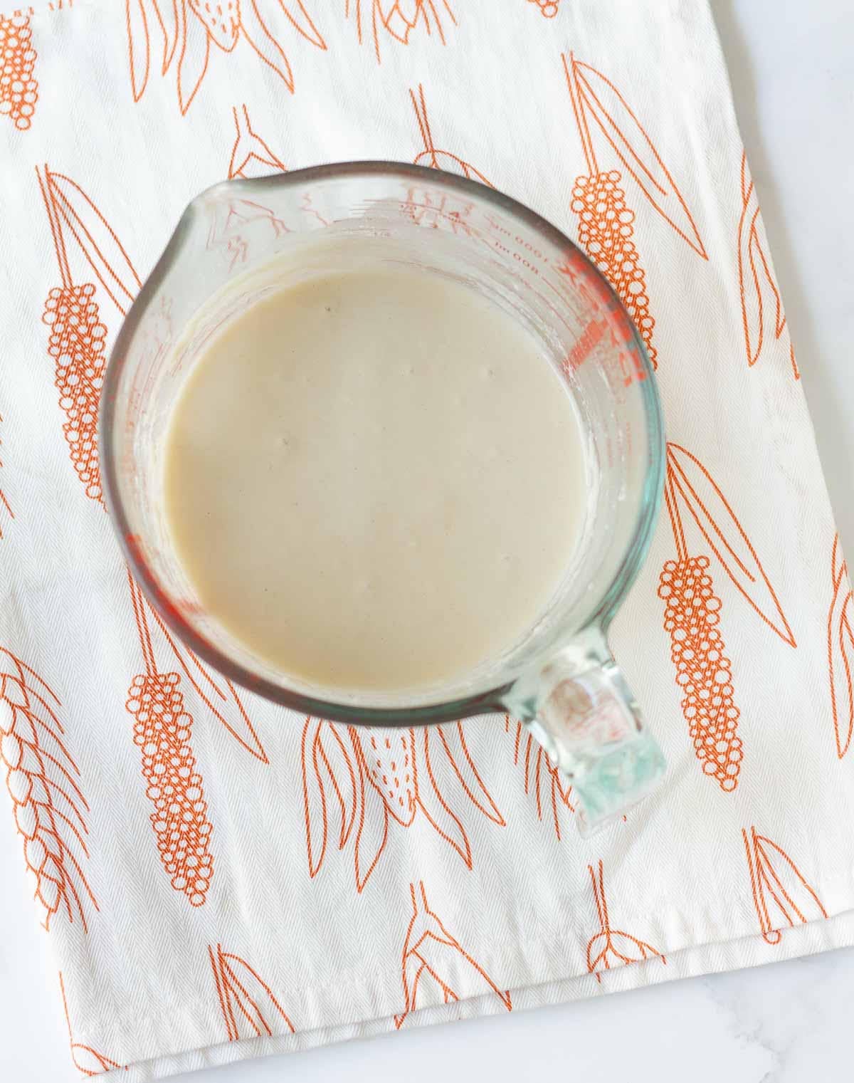 Rice flour paste in a measuring cup.