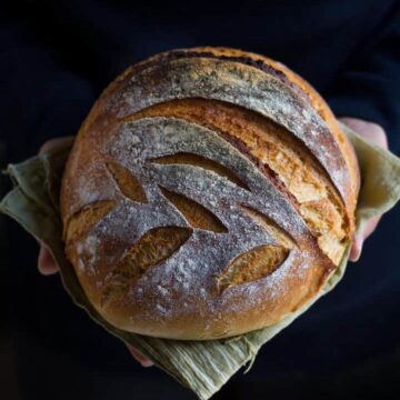 Sourdough discard bread on a cloth napkin.