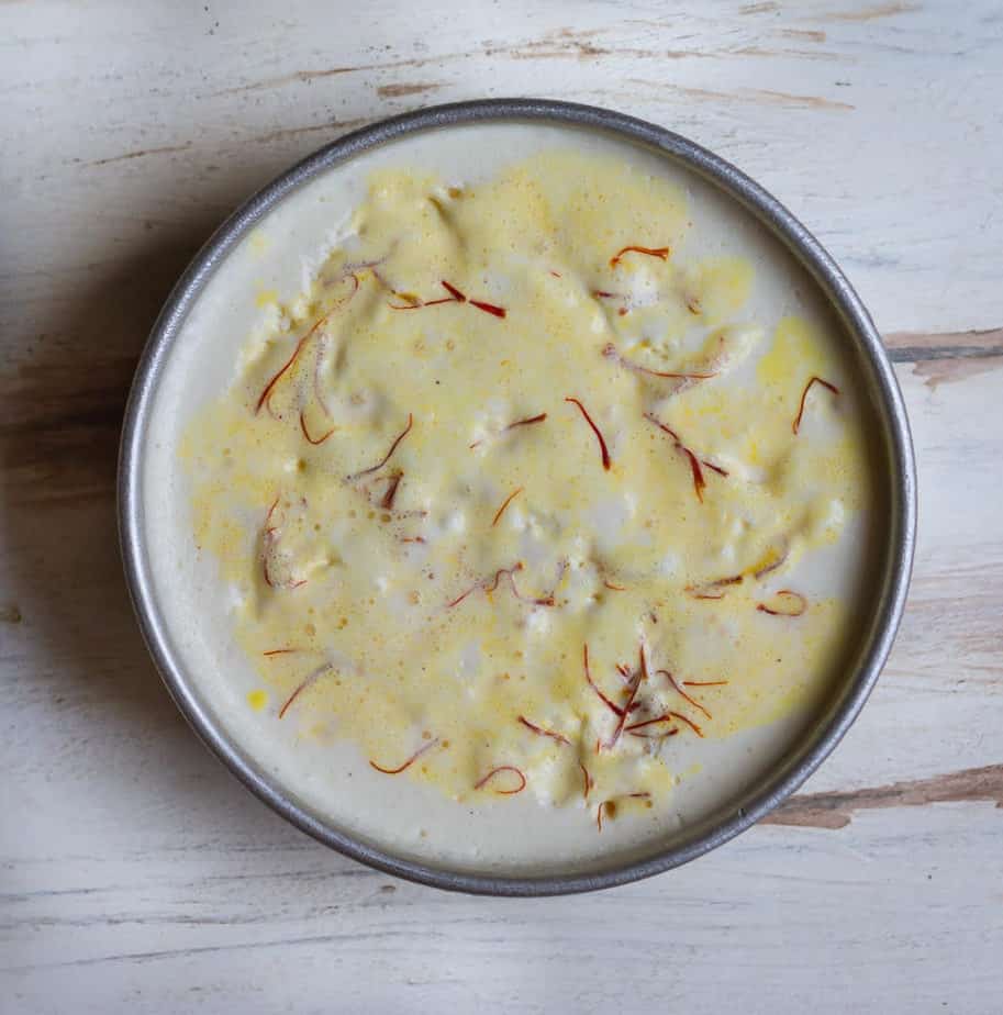Swirling in extra saffron in the No-Churn Thandai Ice Cream | Easy Thandai Ice Cream Recipe