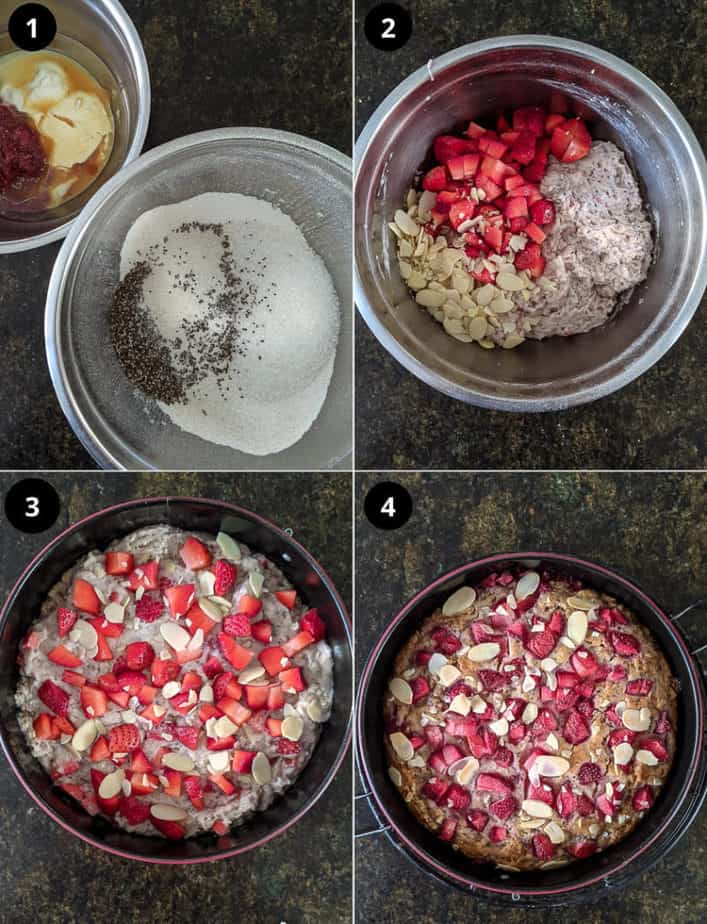 Steps for making Strawberry Jam Cake.