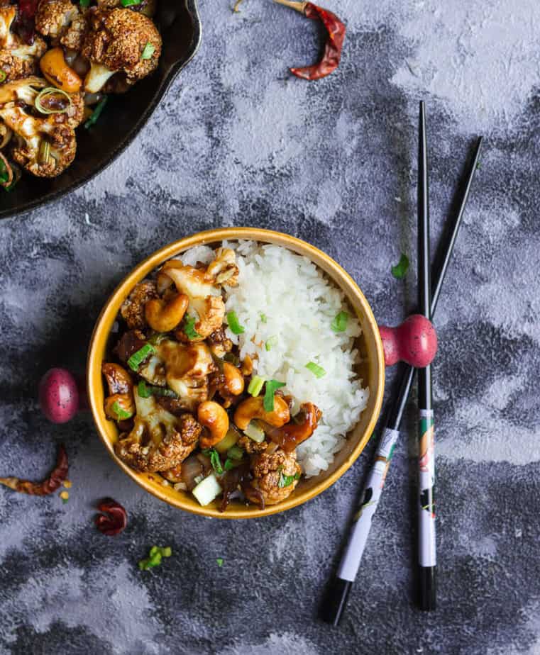 Kung Pao Cauliflower | Baked Vegan Cauliflower Kung Pao Recipe