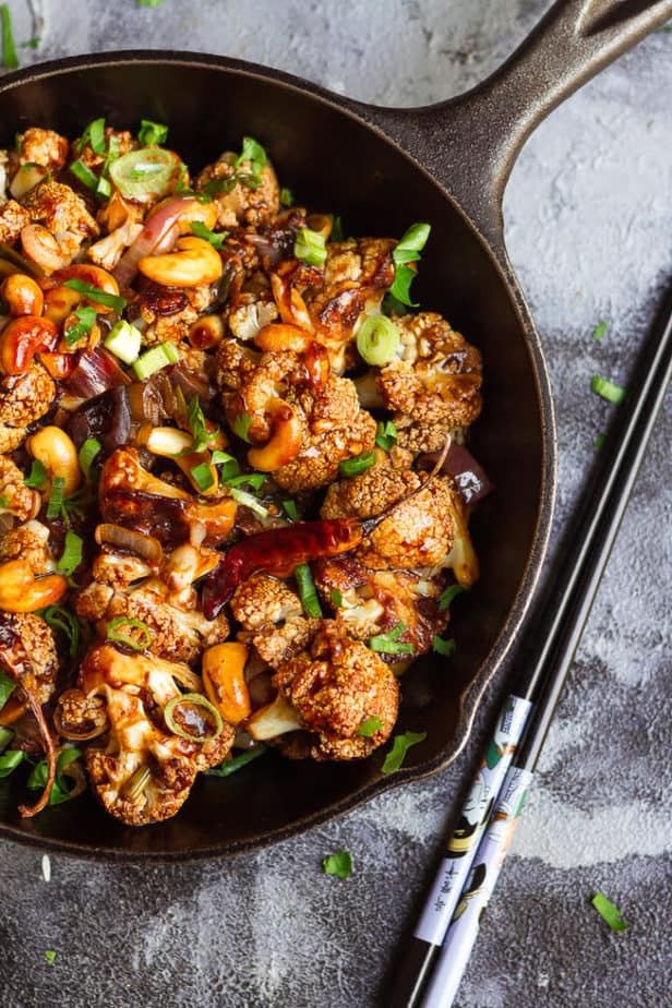 Kung Pao Cauliflower | Baked Vegan Cauliflower Kung Pao Recipe