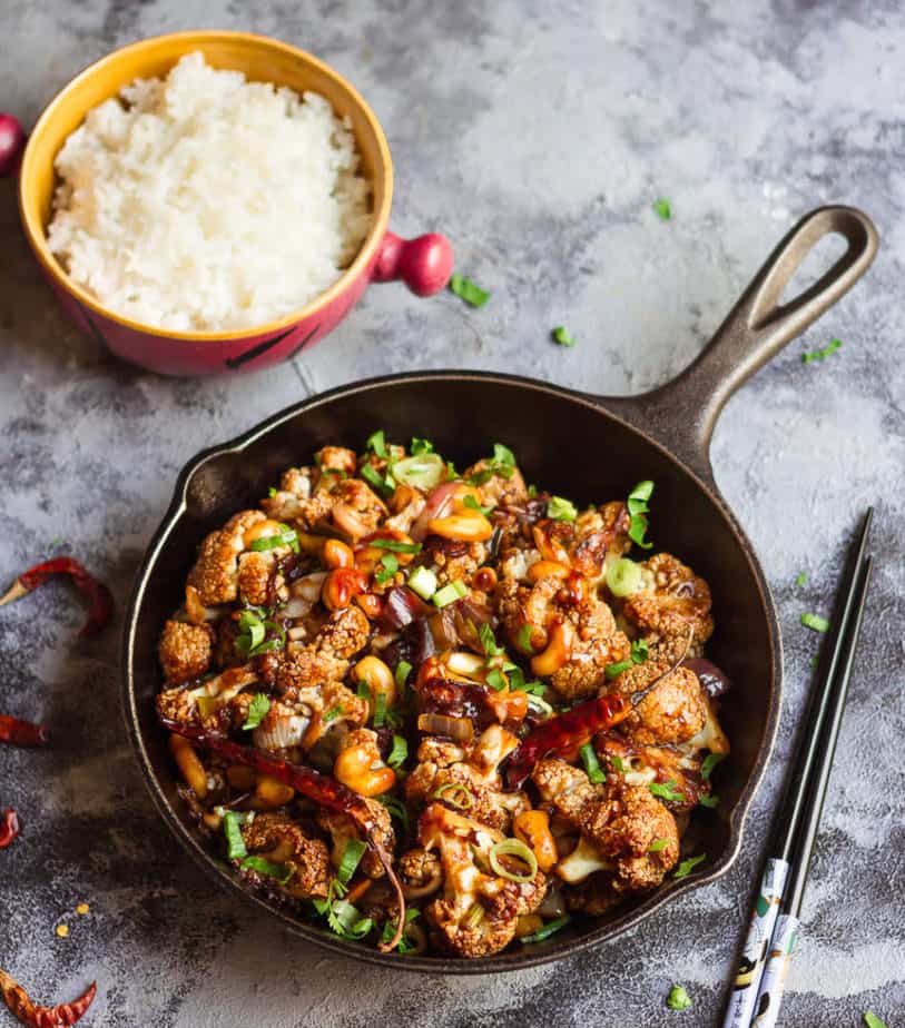Kung Pao Cauliflower | Baked Vegan Cauliflower Kung Pao Recipe