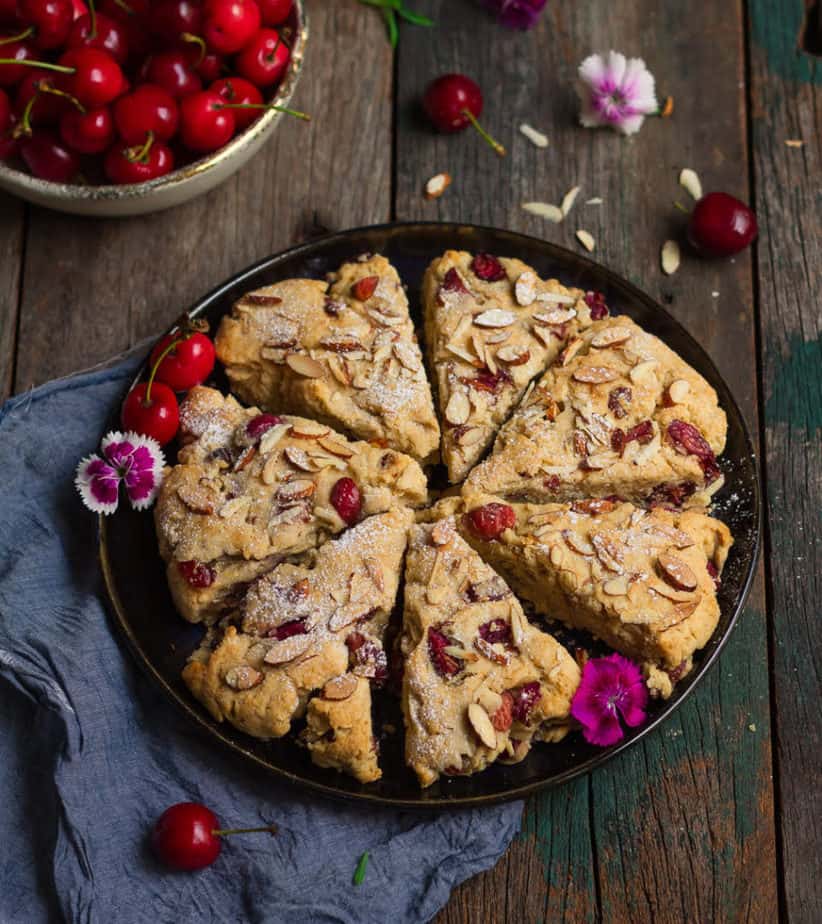 Cherry Almond Scones | Easy eggless cherry almond scones recipe