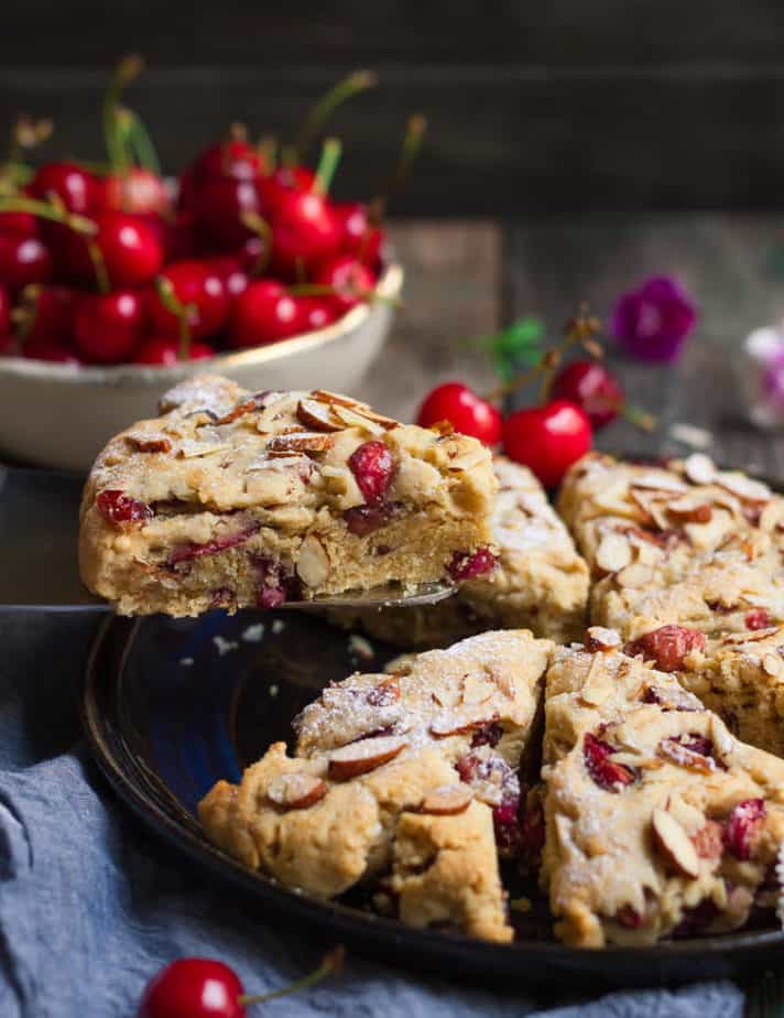 Cherry Almond Scones | Easy eggless cherry almond scones recipe