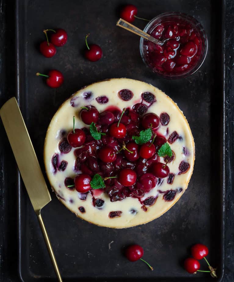 Cherry Cheesecake | Easy cherry cheesecake recipe with cherry sauce