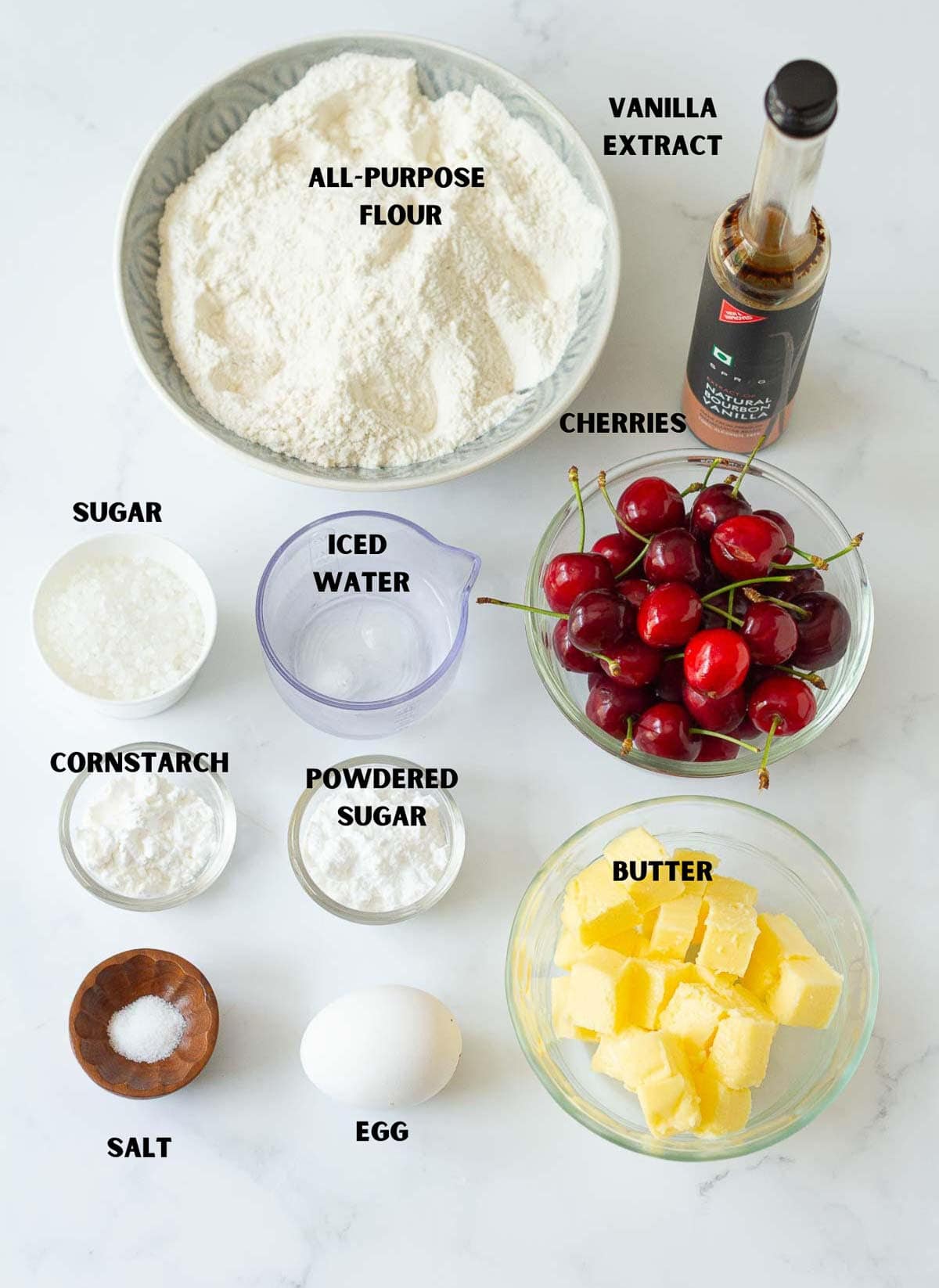 Ingredients for making cherry galette.