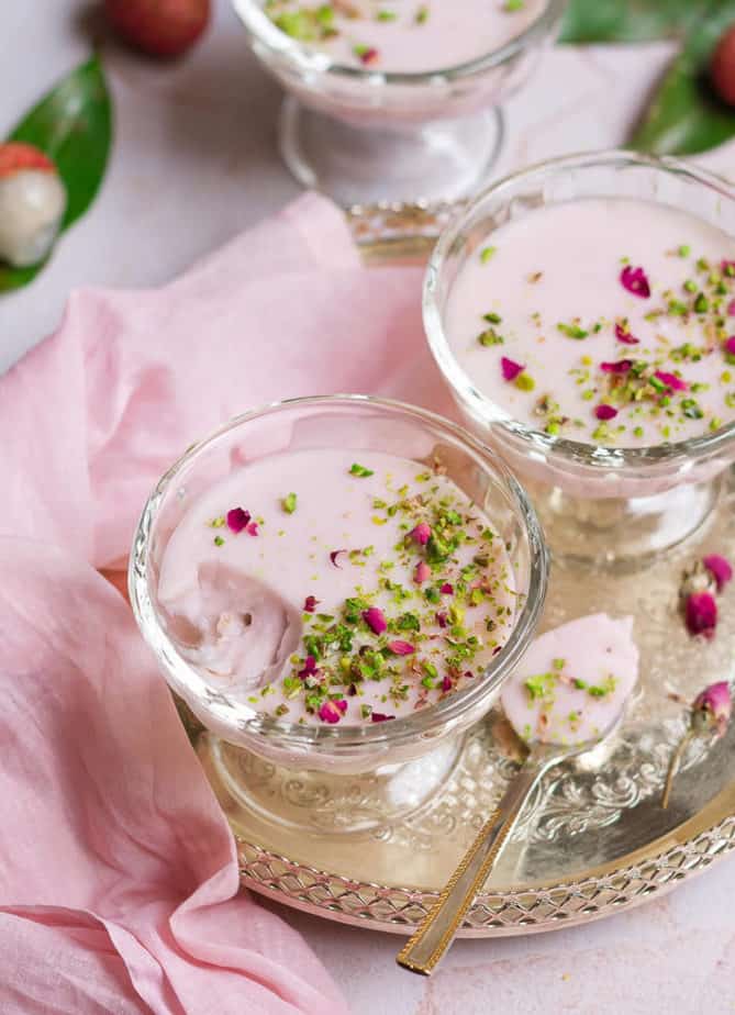 Litchi Rose Panna Cotta | Vegan Lychee Rose Panna Cotta Recipe