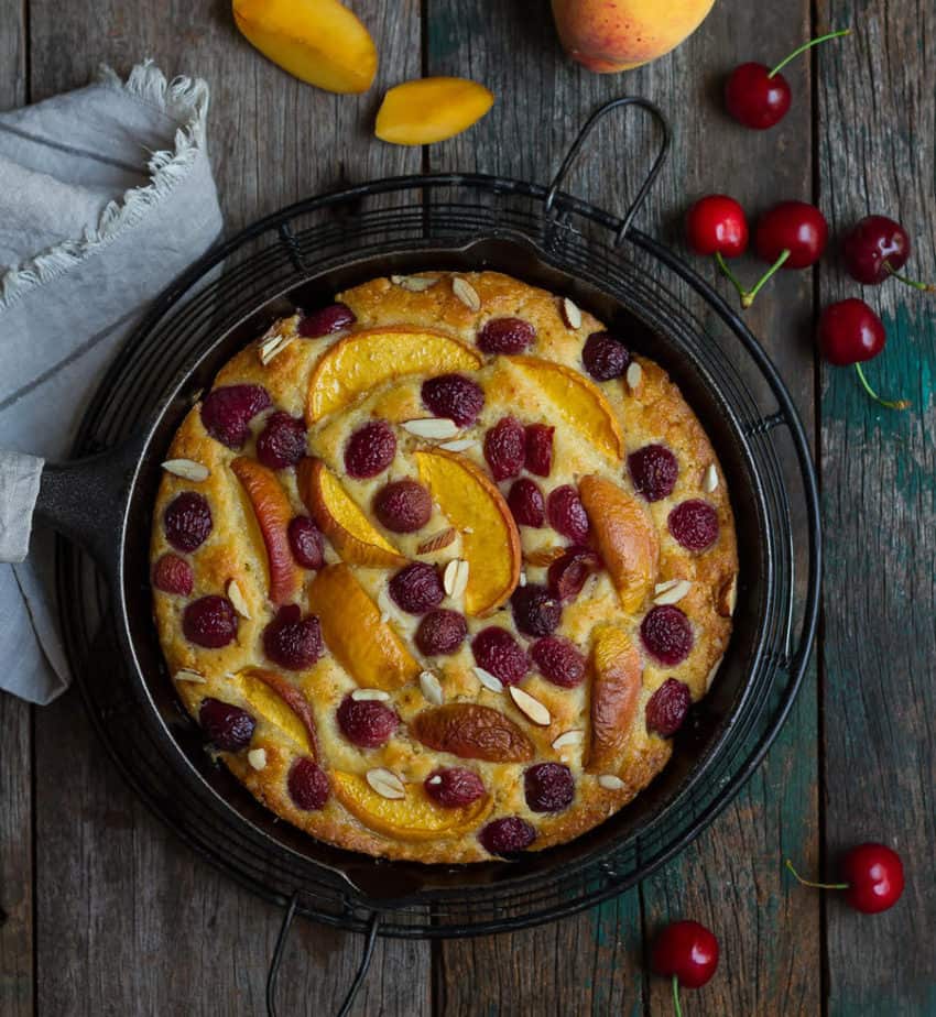 Peach Cherry Cake | Eggless Peach Cherry Greek Yogurt Cake