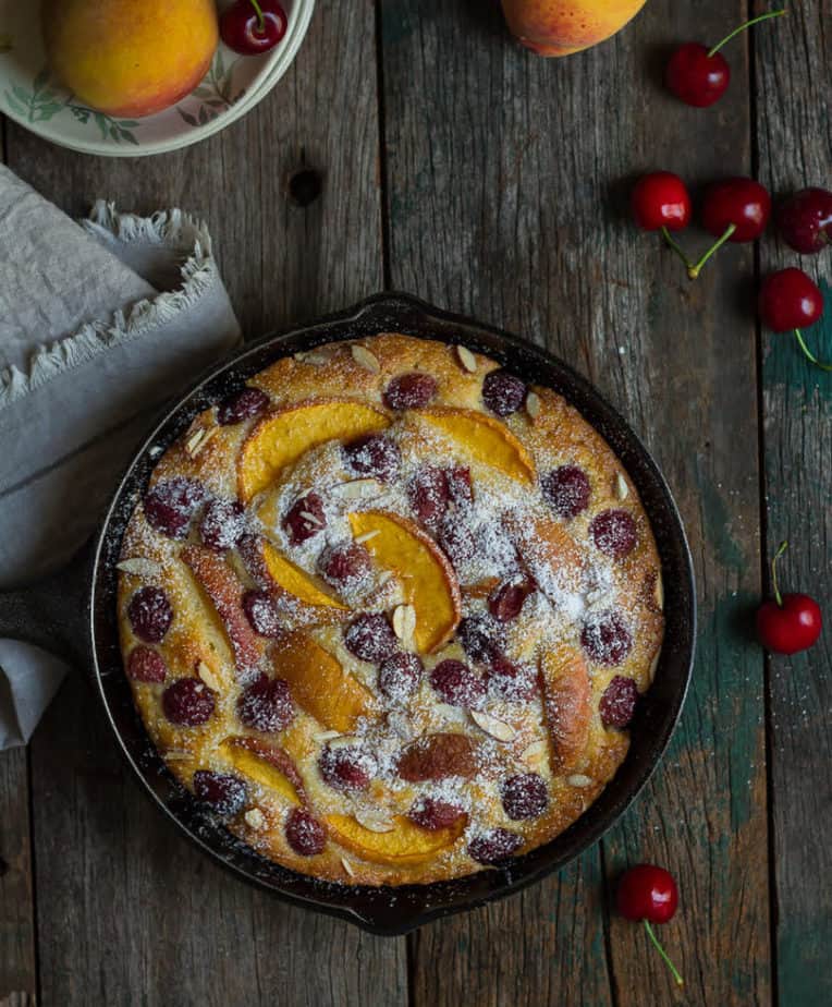 Peach Cherry Cake | Eggless Peach Cherry Greek Yogurt Cake