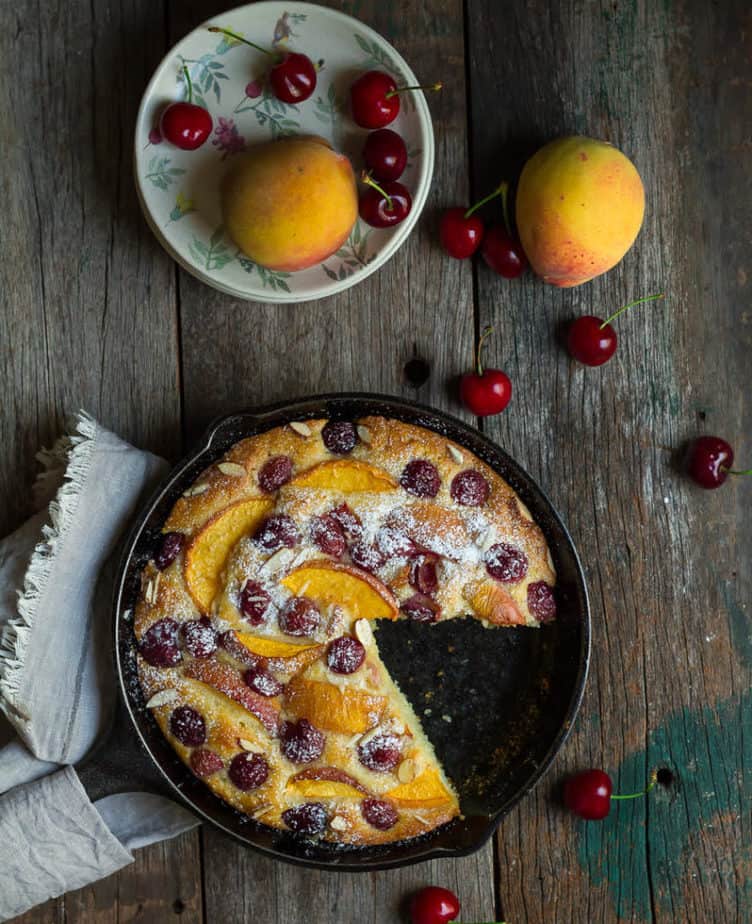 Peach Cherry Cake | Eggless Peach Cherry Greek Yogurt Cake