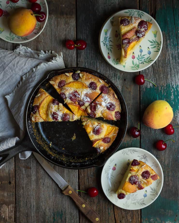 Peach Cherry Cake | Eggless Peach Cherry Greek Yogurt Cake