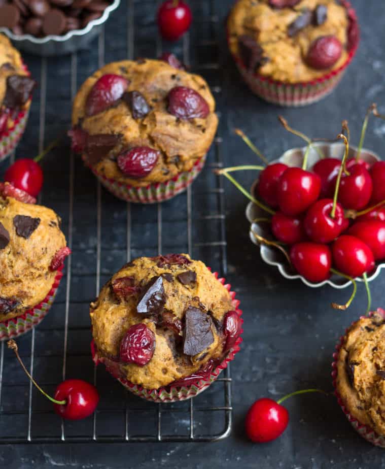 Vegan Chocolate Cherry Muffins | Easy Fresh Cherry Muffins with Chocolate