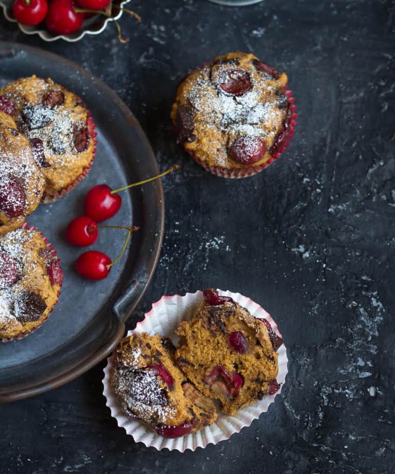 Vegan Chocolate Cherry Muffins | Easy Fresh Cherry Muffins with Chocolate