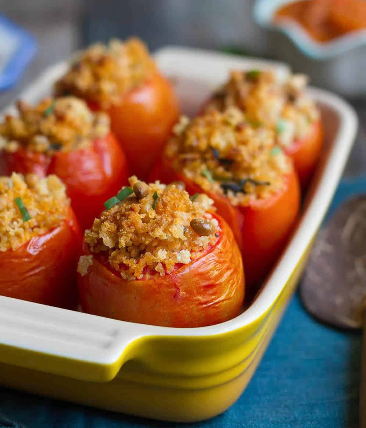 Baked tomatoes in a dish.
