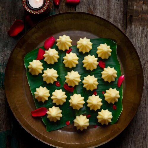 Coconut Mawa Modak | Stuffed Mawa Modak | Marzipan stuffed Modak