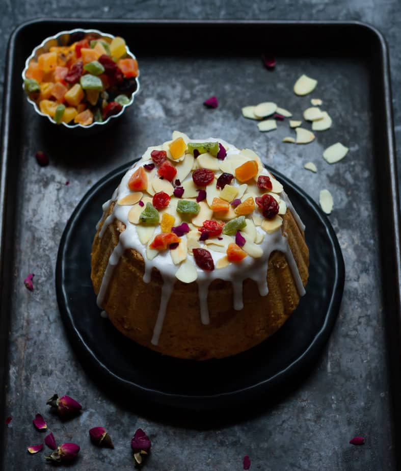 Almond Tutti Frutti Cake | Vegan Tutti Frutti Cake with Marzipan