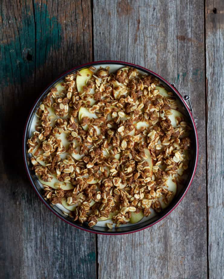 Ready to bake Apple Crumble Cheesecake | Eggless Apple cheesecake with Crumble