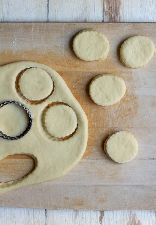 Cut out the dough for making rolls