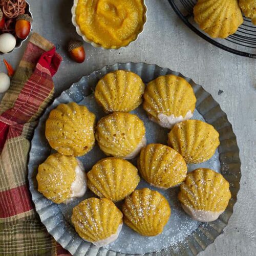 Pumpkin Oats Madeleines in a metal tray.