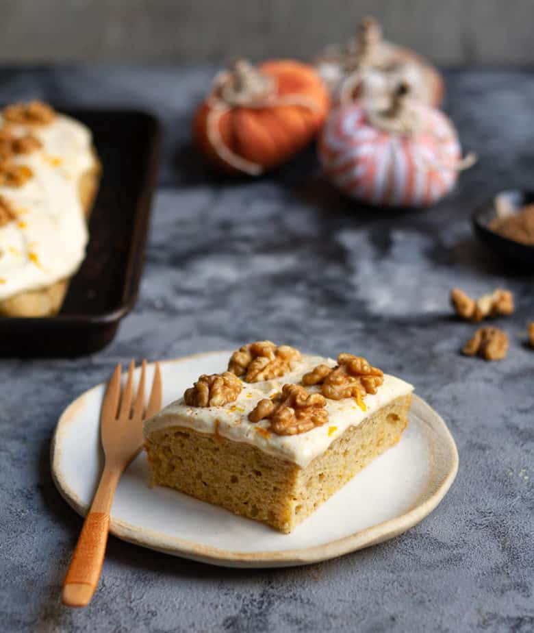 Pumpkin Sheet Cake | Easy Eggless One-Bowl Pumpkin Sheet Cake