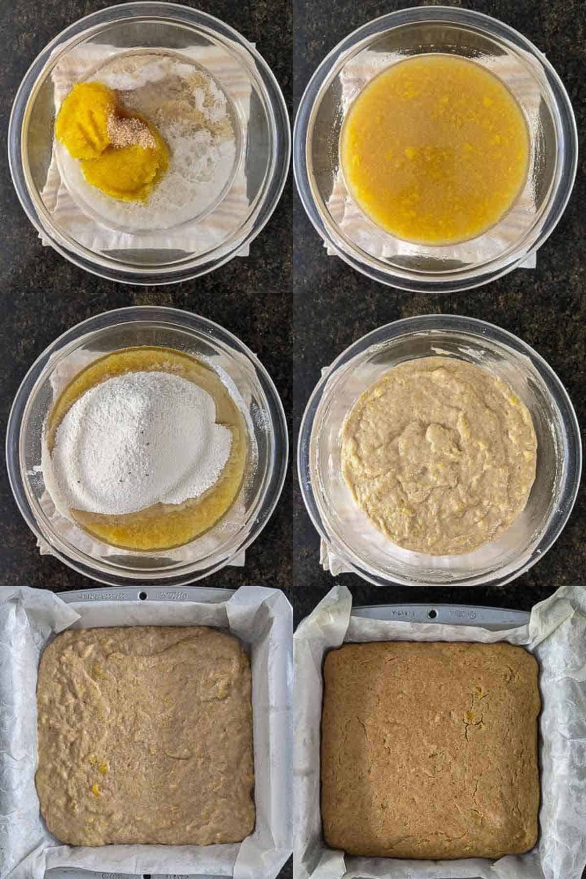 Steps for making pumpkin sheet cake.