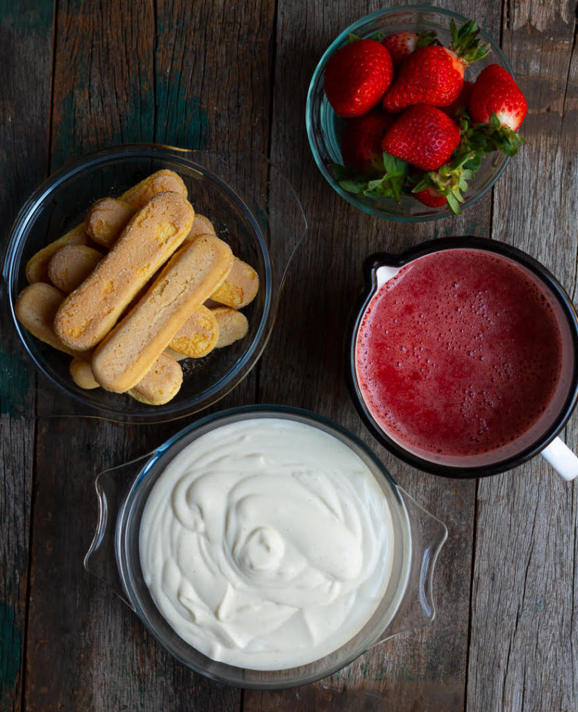 Ingredients for making Strawberry Tiramisu.