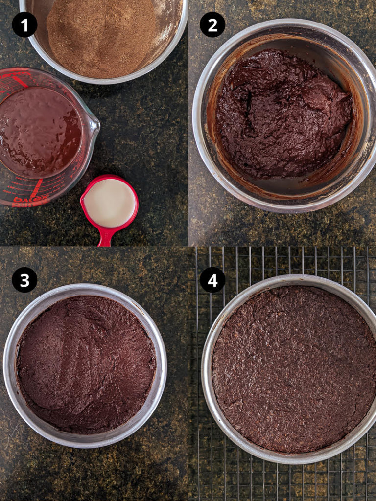 Steps for making Chocolate Chickpea Cake.
