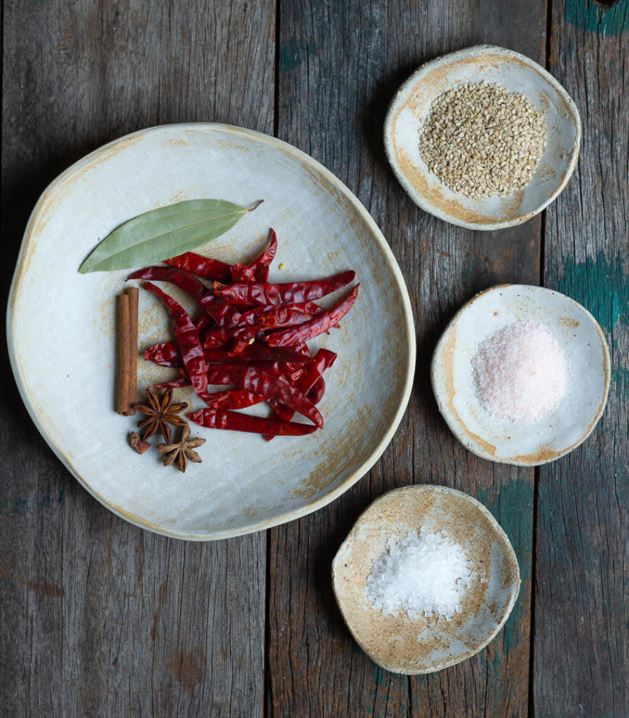 Dry ingredients for chili oil.