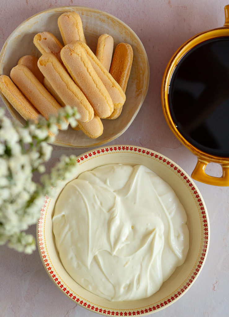 Ingredients for making tiramisu