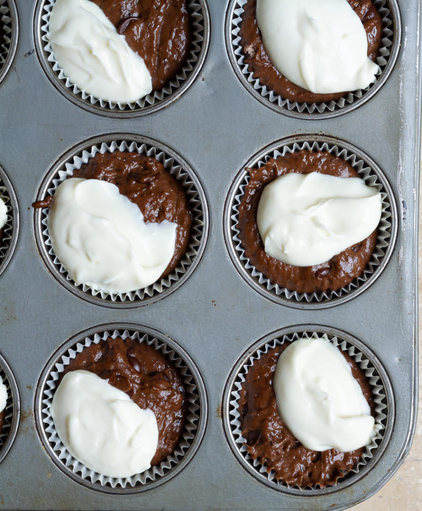 Cream cheese layer on top of chocolate batter
