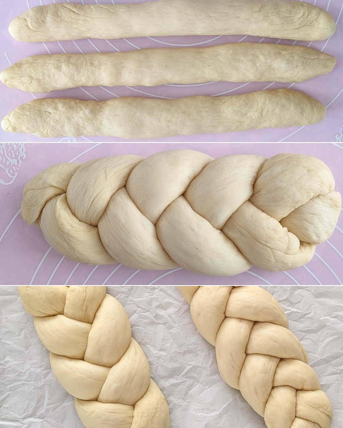 Steps for making dough braids.