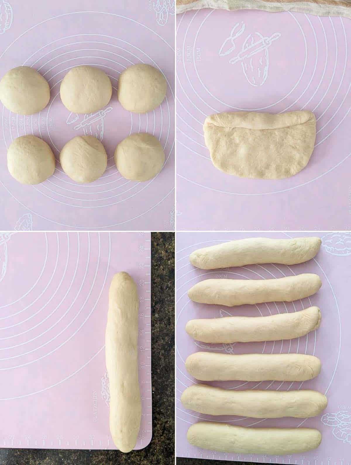 Steps for shaping bread dough.