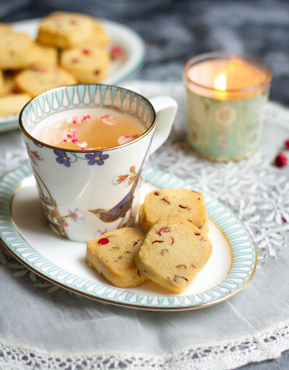 Eggless Rose Shortbread Cookies | Rosewater Shortbread Cookies