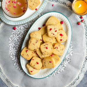 Eggless Rose Shortbread Cookies | Rosewater Shortbread Cookies