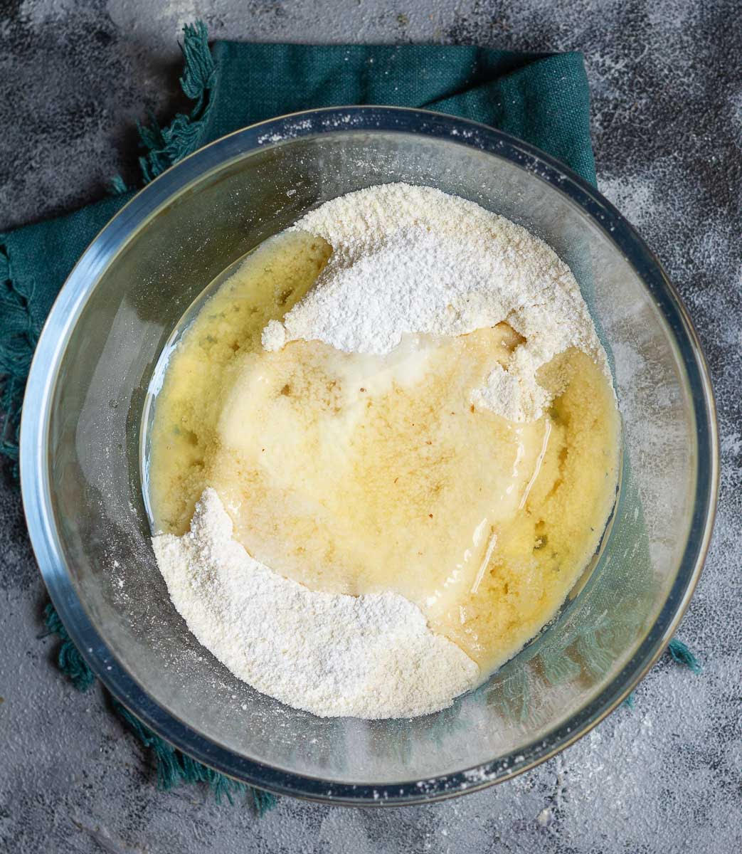 Add egg whites to the dry ingredients
