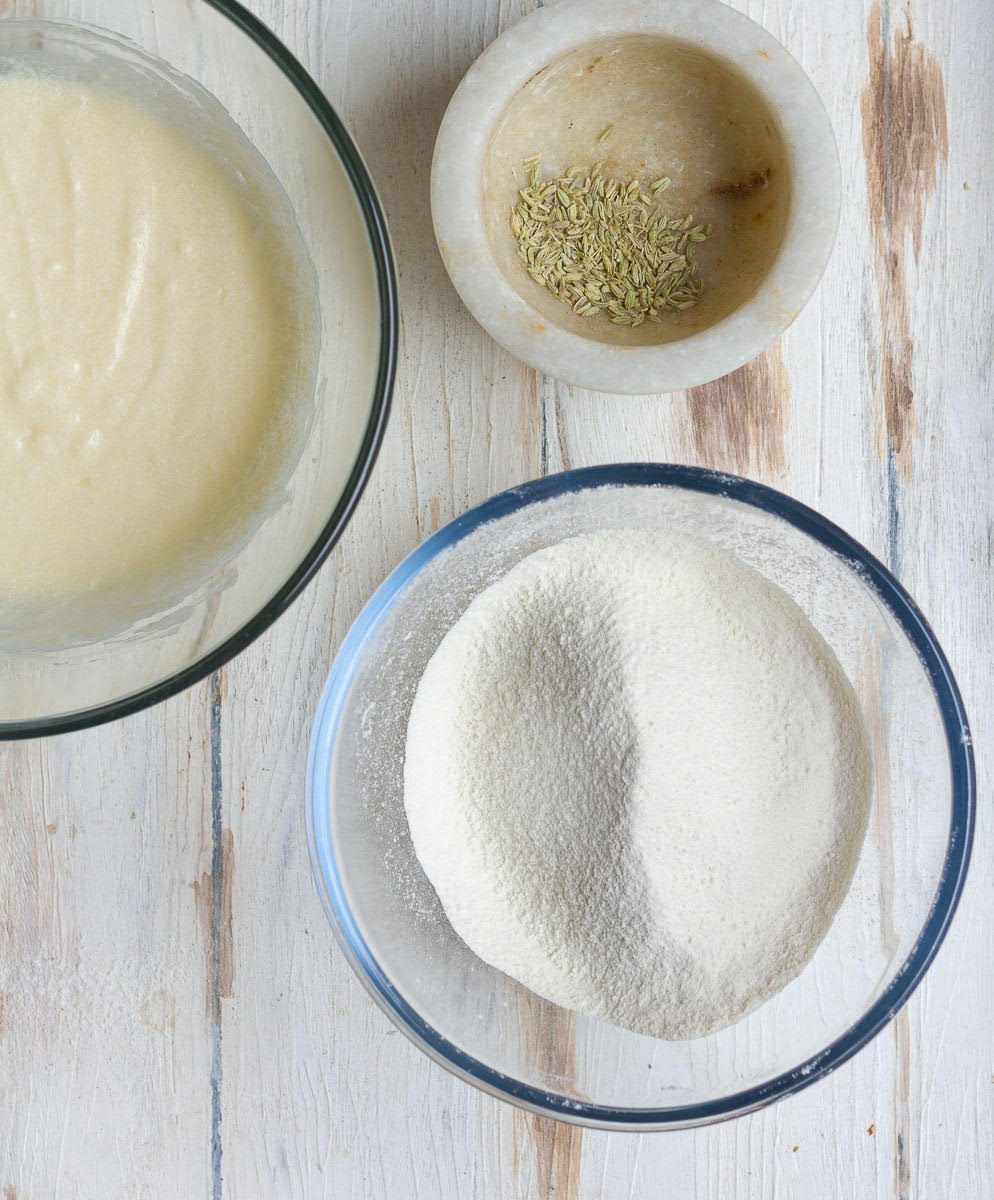Ingredients for making cake rusk