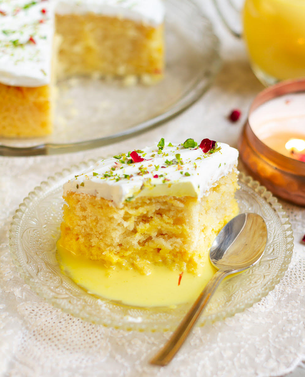 Saffron Tres Leches Cake | Saffron Milk Cake