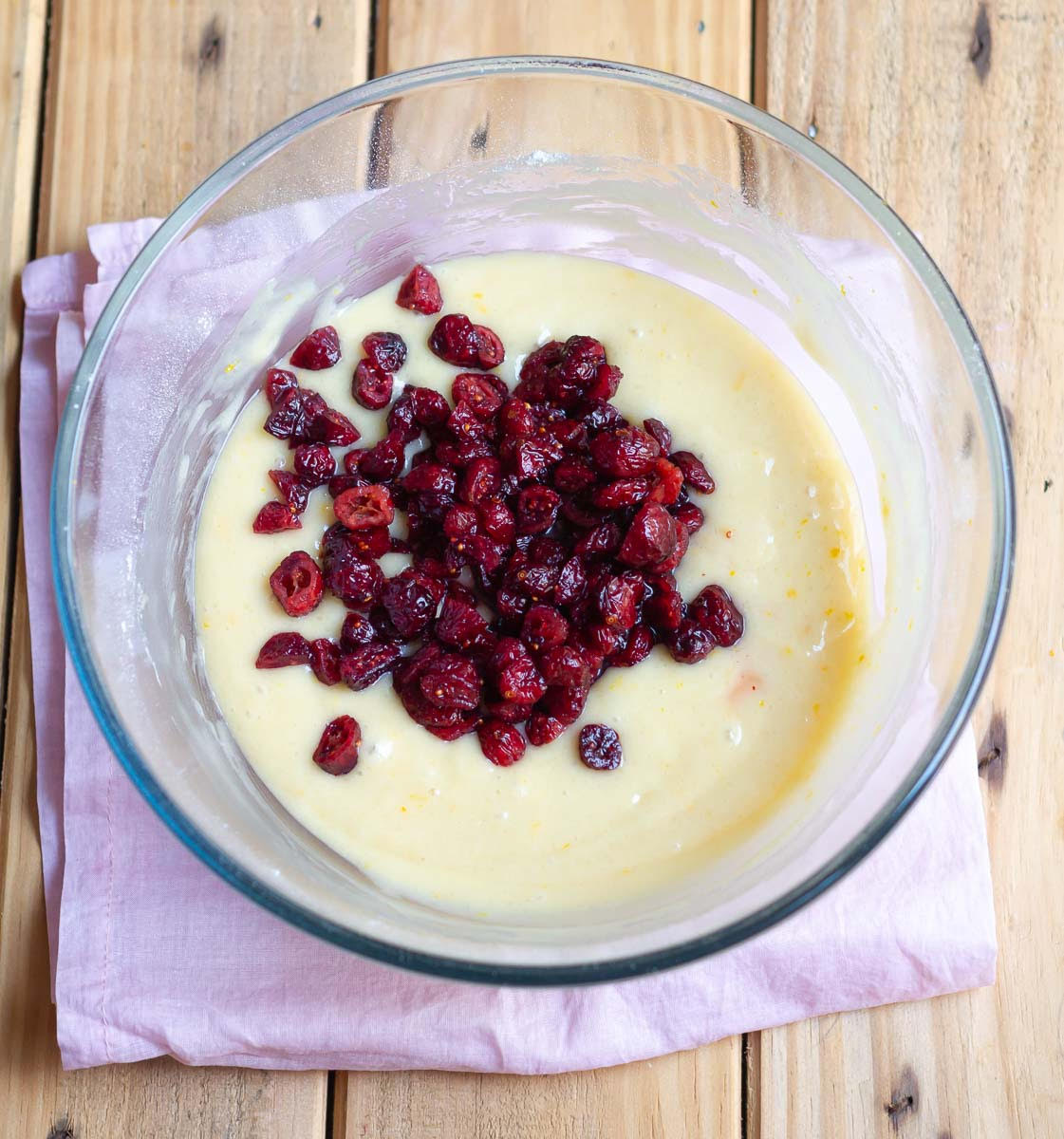 Fold the cranberries into the batter