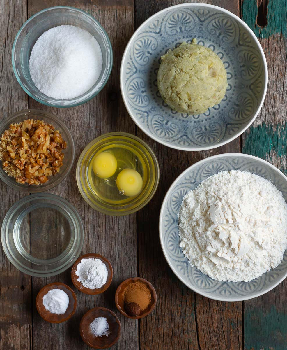 Ingredients for making sweet potato bread.