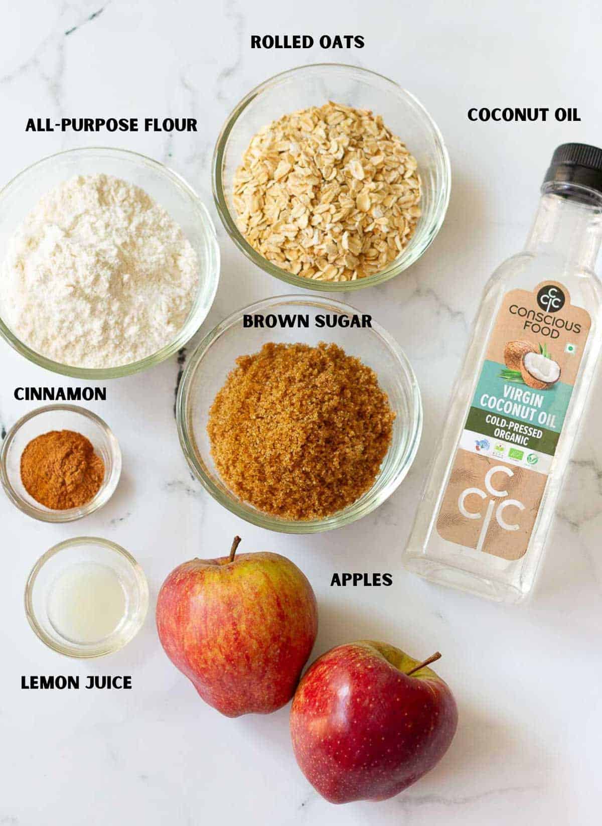 Ingredients for making apple crisp.