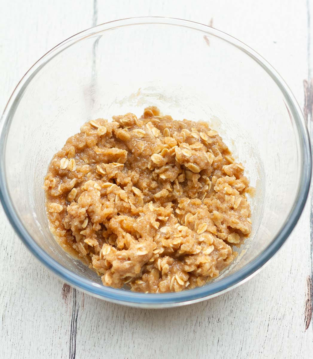 topping for the crisp in a glass bowl.