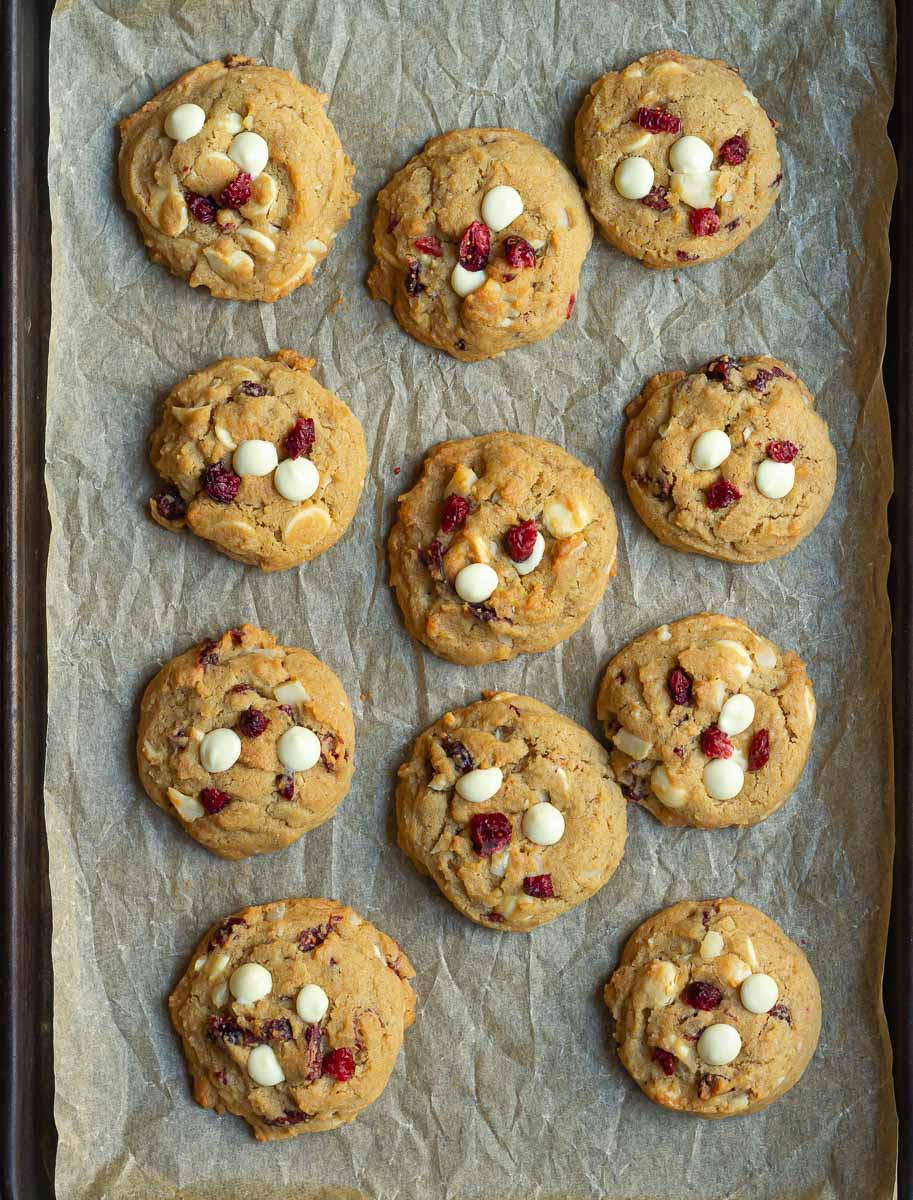 Baked cookies on parchment paper.