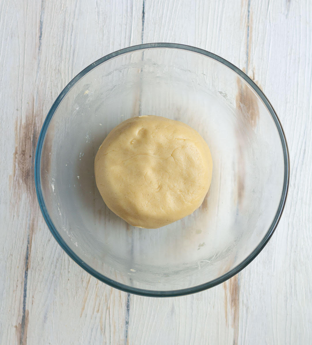 Cookie dough in a mixing bowl.