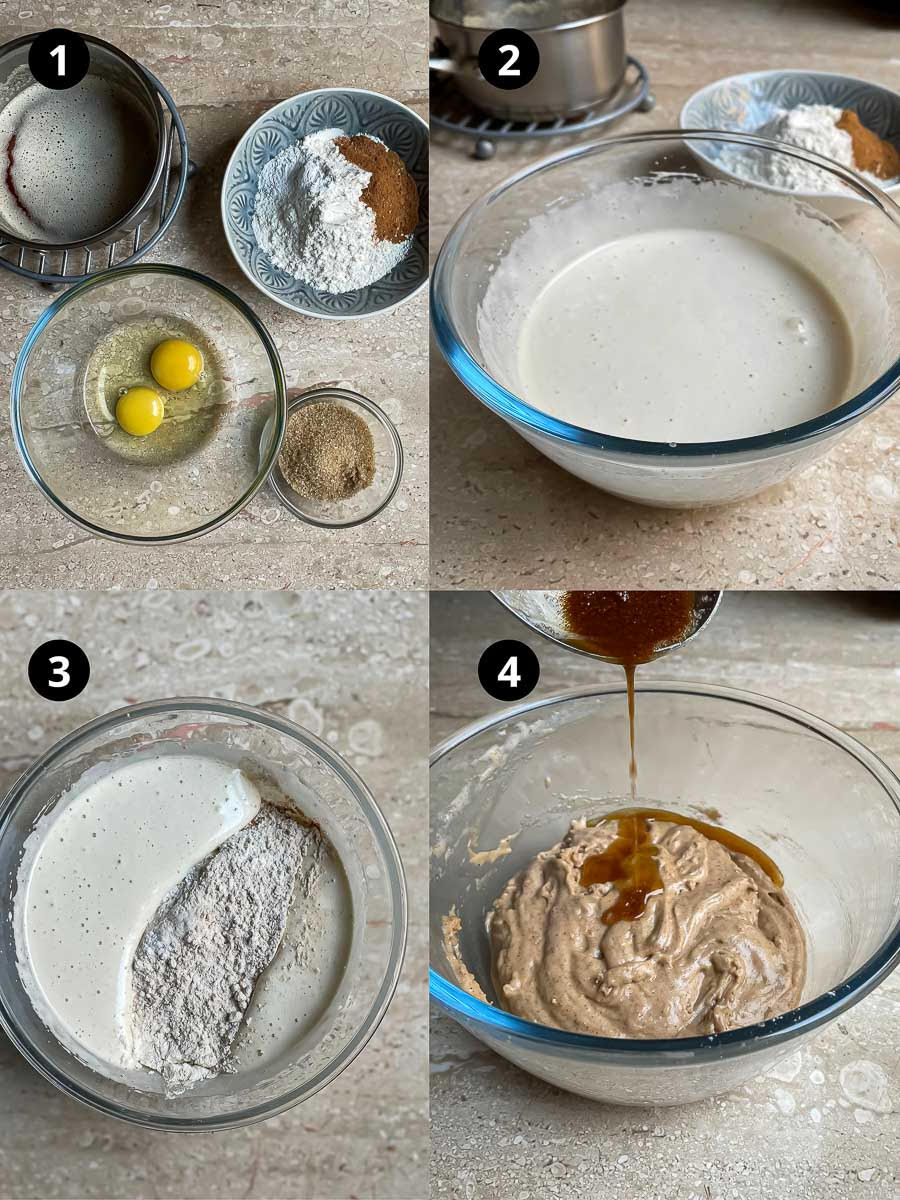 Steps for making gingerbread madeleines.