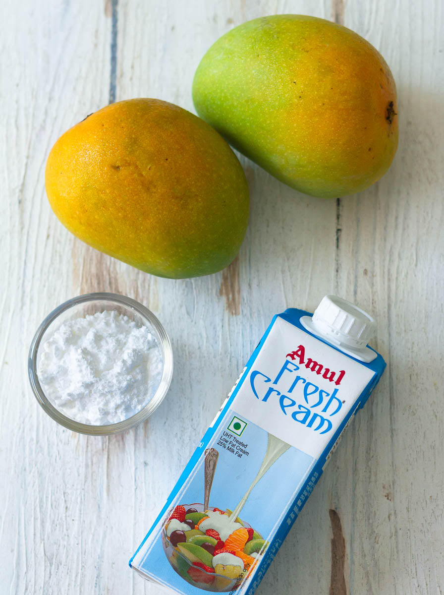 Ingredients for making mango mousse.