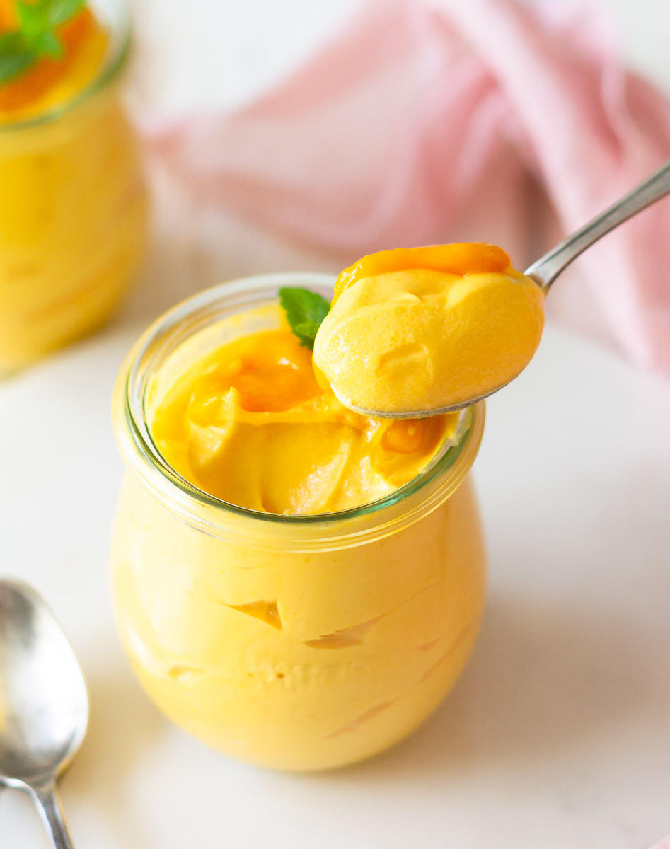 A spoonful of mousse to show creamy texture.